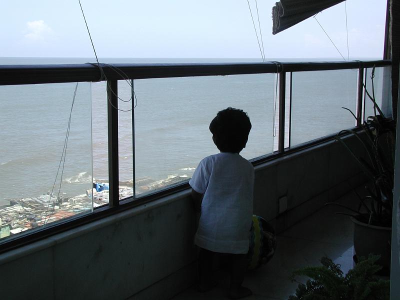 P9160005 (2).JPG - Rohan overlooking the Arabian sea. This view is also from Gitu's flat.